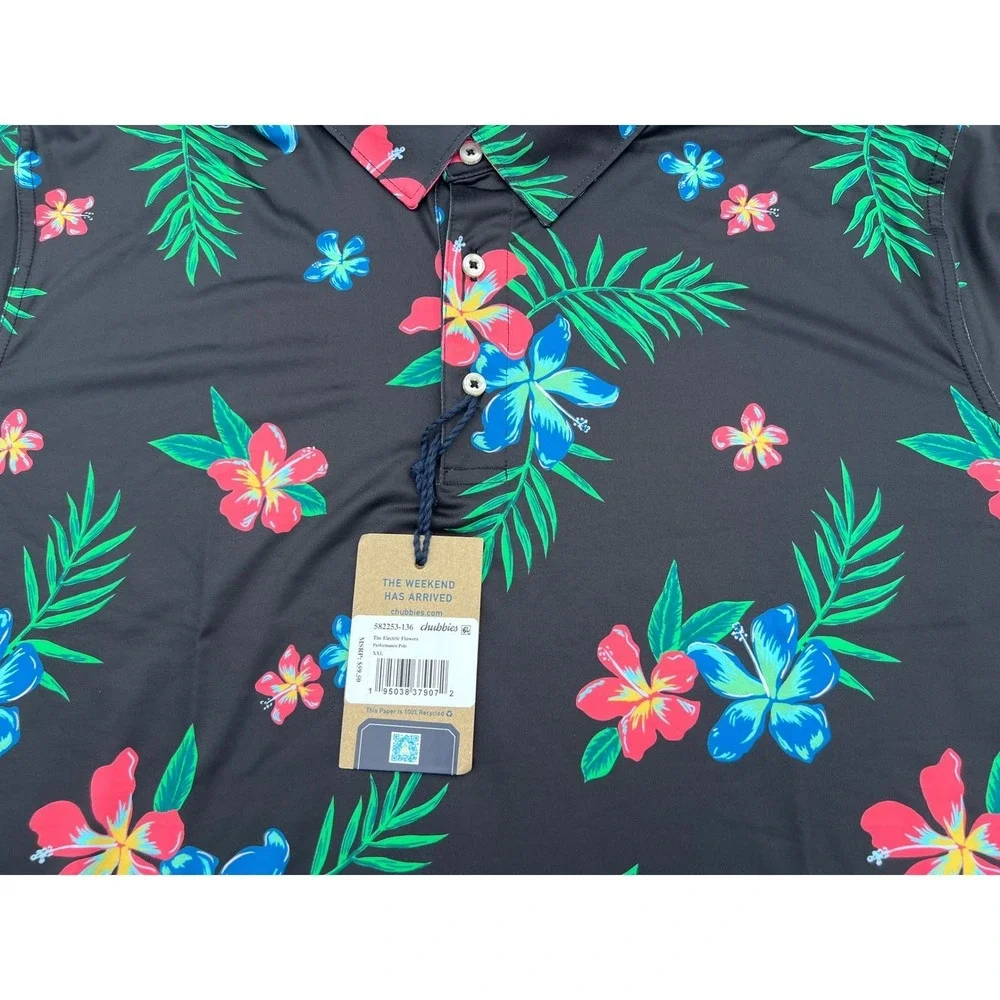 Chubbies The Electric Flowers Performance Polo Shirt‎ Mens XXL Floral Print